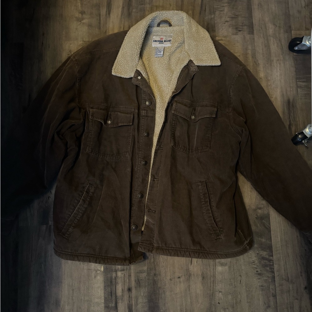 Vintage Men's Brown Anchor Blue Sherpa-Lined Jacket